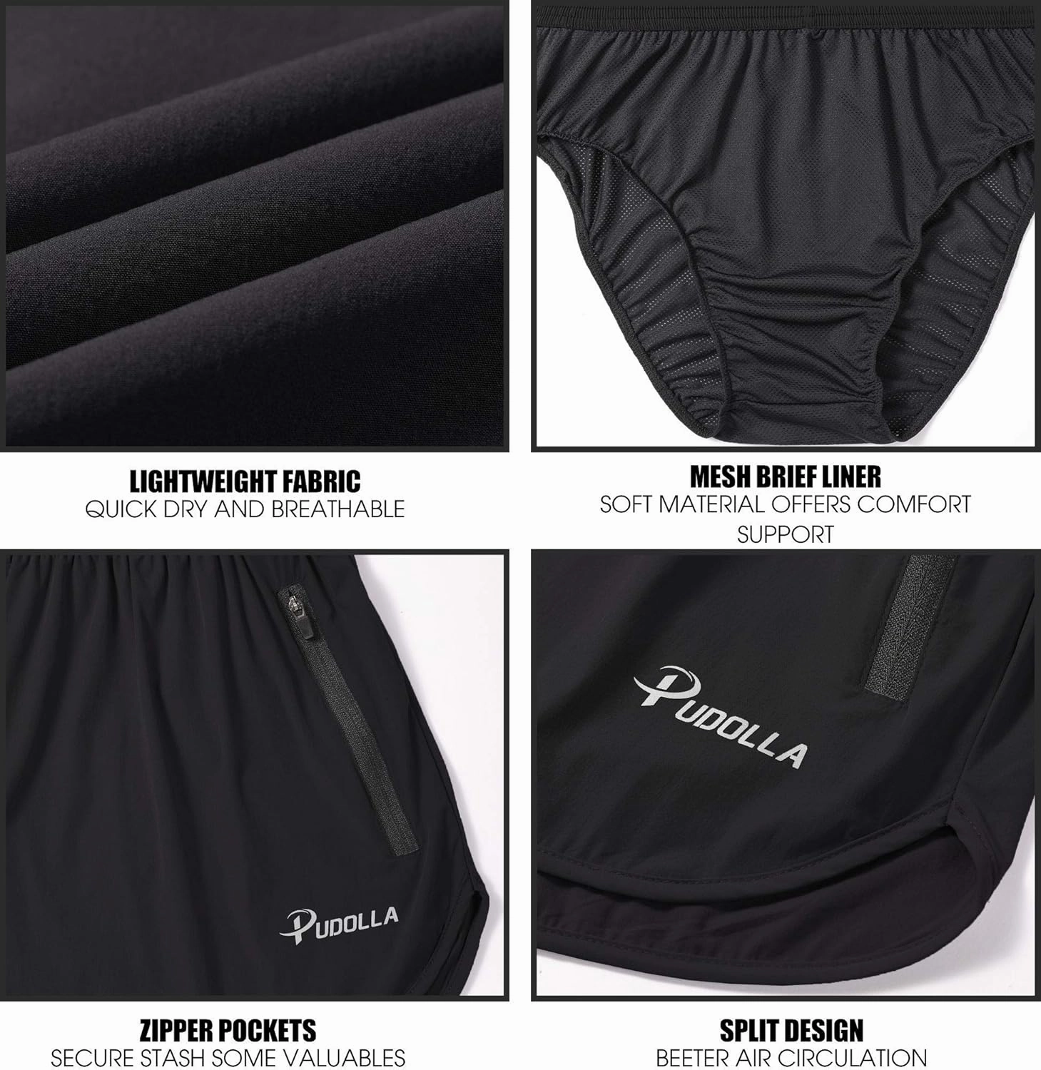 Pudolla Men’s Running Shorts 3 Inch Quick Dry Gym Athletic Workout Shorts for Men with Zipper Pockets