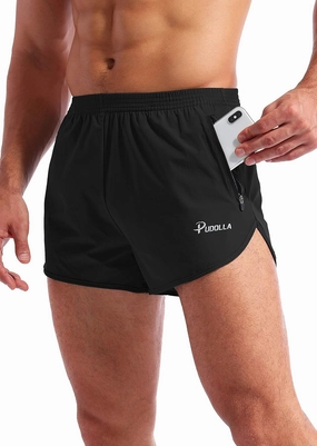Pudolla Men’s Running Shorts 3 Inch Quick Dry Gym Athletic Workout Shorts for Men with Zipper Pockets