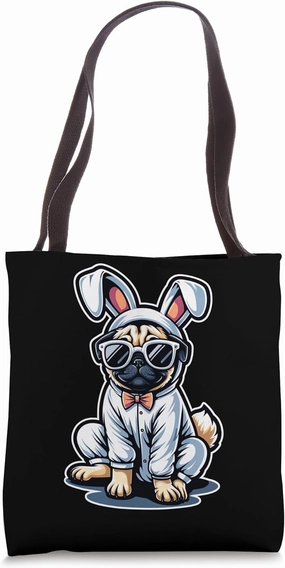 Pugs Bunny Happy Easter Puggy Pug Lover Easter Bunny Dog Tote Bag