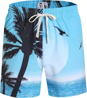 Pullonsy Men's Swim Trunks Quick Dry Board Shorts with Zip Pockets Beach Swimwear Bathing Suits