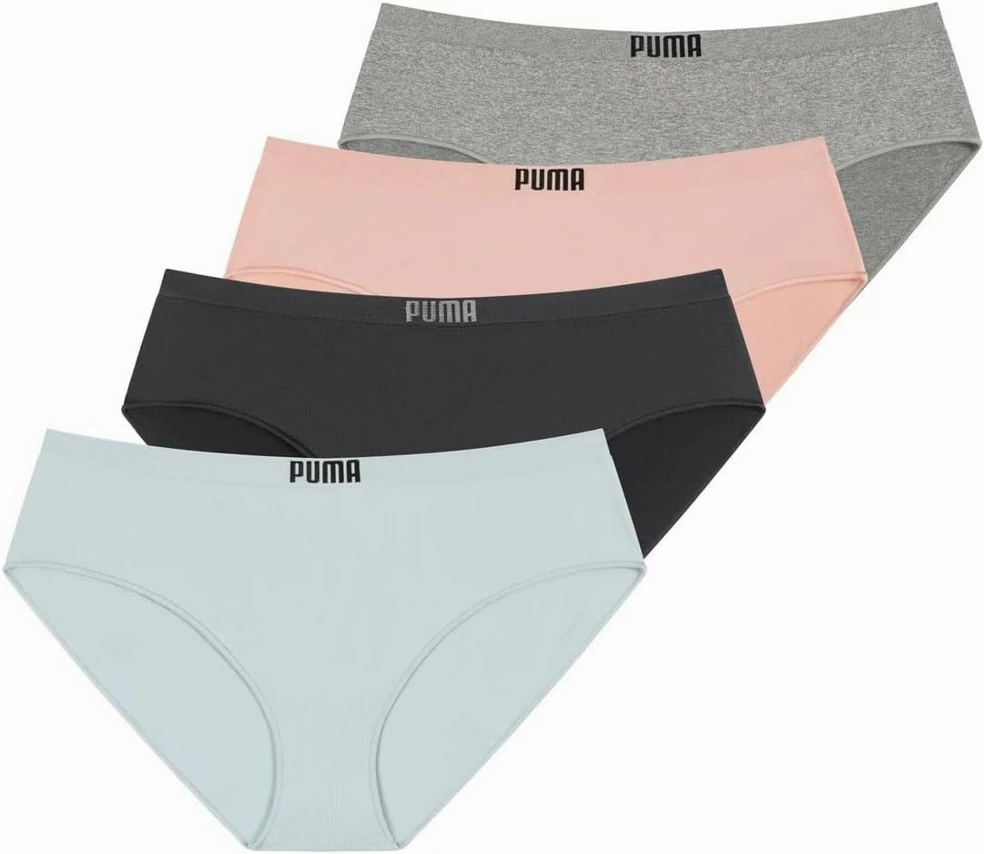 PUMA Womens Cheeky Underwear – Lightweight Seamless Bikini Underwear for Women, 4-Pack - Large
