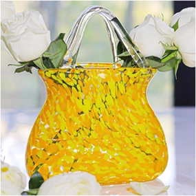 Purse Glass Vase, Hand Blown Purse Vase with Fish Bowl Handbag Flower Vase, Glass Bag Vase for Decor,Yellow