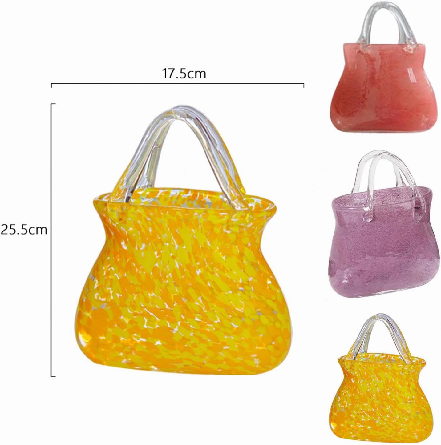 Purse Glass Vase, Hand Blown Purse Vase with Fish Bowl Handbag Flower Vase, Glass Bag Vase for Decor,Yellow