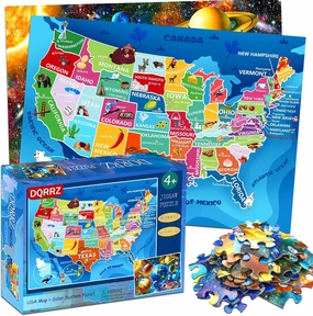 Puzzles for Kids Ages 4-6 – 2 x 60 Pieces Puzzles for Kids 3 4 5 6 7 8 Year Old – United States Puzzle & Solar System Floor Puzzle – Educational Learining Toys for Boys and Girls