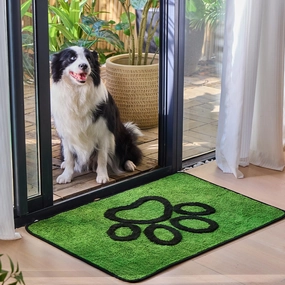 Qeils Dog Door Mat for Muddy Paws 35x24, Absorbs Moisture and Dirt, Absorbent Non-Slip Washable Dog Rug, Mud Mats for Dogs, Entry Indoor Door Mat for Inside Floor, Green