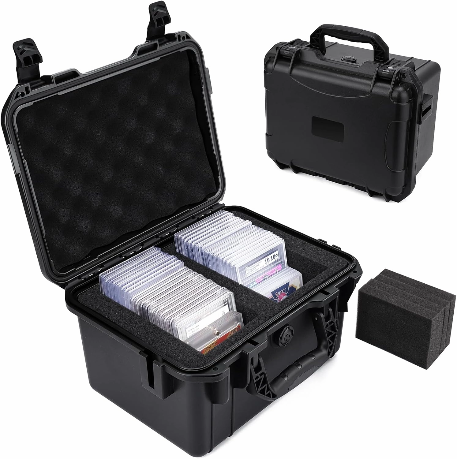 QINGUANG Graded Card Storage Box,Trading Card Case with 4 Foam Dividers,IP67 Waterproof PSA Slab Case for PSA/CSG/CGC/SGC/BGS Top Loaders Sports Cards