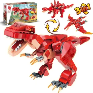 QMAN 3in1 Building Blocks Dinosaur Toys for Kids 6-12 Year Old, T-Rex Pterodactyl Stegosaurus Educational Building Kits for Kids 6 Year and Up