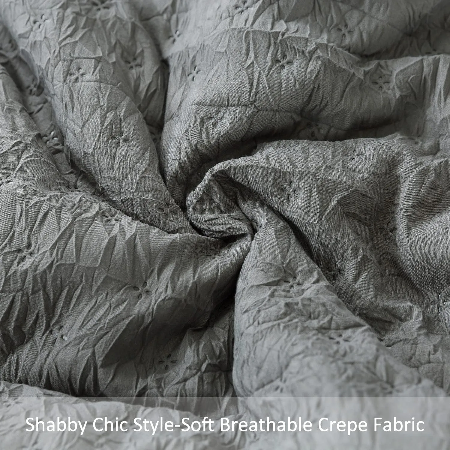 Queen Size Bed in Bed 90""x90"", 3-Piece Comforter Set Queen - 480GSM Trendy Creased Embossed Quilt Design Shabby Chic Farmhouse Comforter Set for All Season, Dark Grey