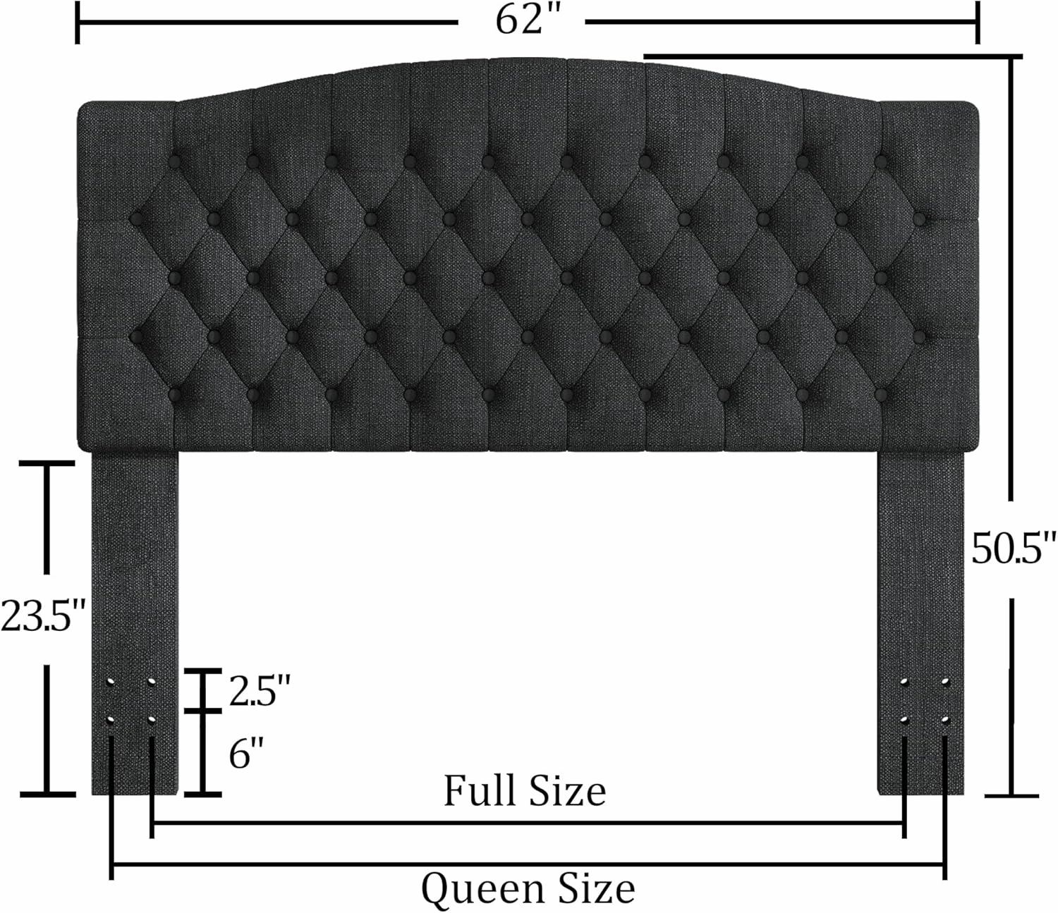 Queen Headboard Only, Upholstered Headboard for Adjustable Bed Linen Tufted Queen/Full Size Wall Mounted Head Board with Solid Wood Legs Head Board, Dark Gray