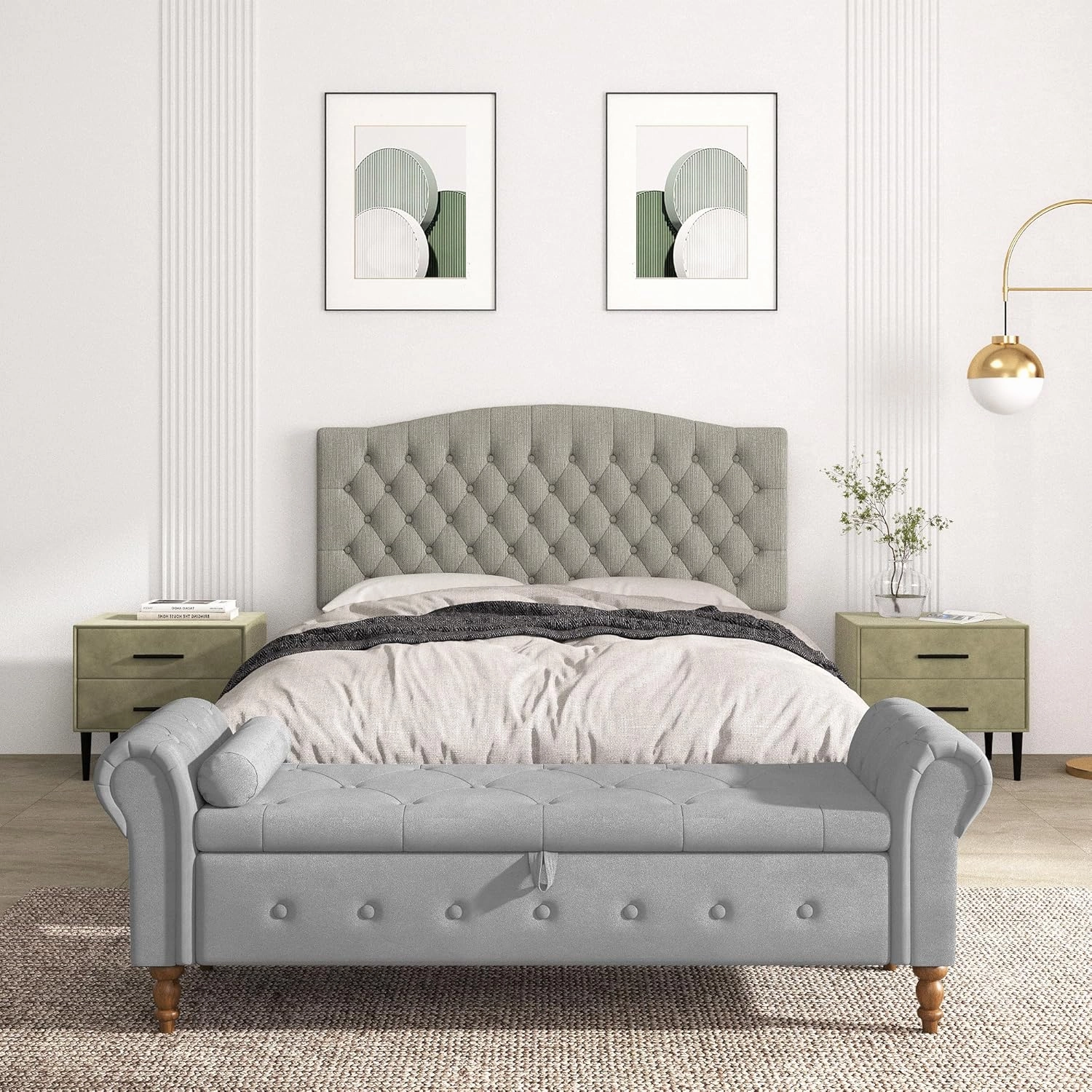 Queen Headboard Only, Upholstered Headboard for Adjustable Bed Linen Tufted Queen/Full Size Wall Mounted Head Board with Solid Wood Legs Head Board, Linen