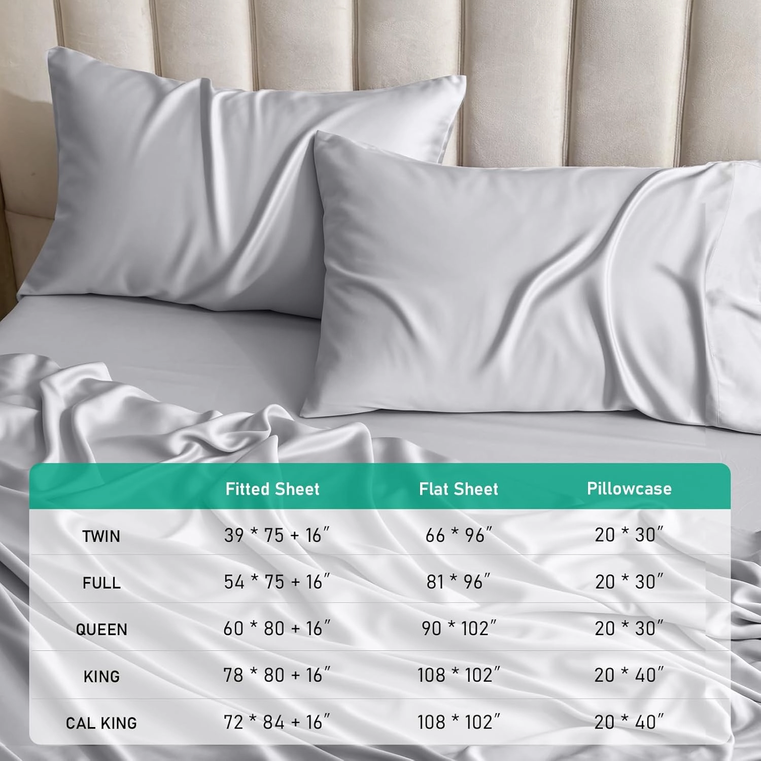 Queen Sheet Set, 100% Rayon Derived from Bamboo, 4-Piece, 16 Inch Deep Pockets, Cooling Sheets for Queen Size Bed Set, Breathable & Silky Soft, Hotel Bedding Sheets & Pillowcases, Gray