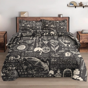 Queen Size Comforter Set with 2 Pillowcases, Stone Medieval Bat Soft 3 Pcs Bedding for Kids and Adults Bedroom Bed Decor