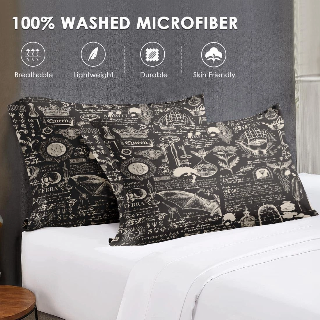 Queen Size Comforter Set with 2 Pillowcases, Stone Medieval Bat Soft 3 Pcs Bedding for Kids and Adults Bedroom Bed Decor