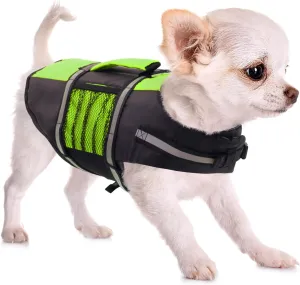 Queenmore Dog Life Jacket Lifesaver Preserver High Buoyancy with Emergency Grab Handle for Small & Medium Dogs Green, X-Small
