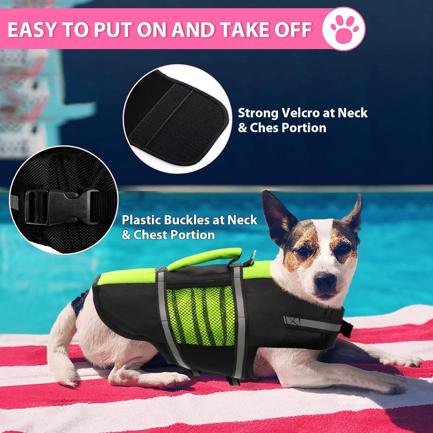 Queenmore Dog Life Jacket Lifesaver Preserver High Buoyancy with Emergency Grab Handle for Small & Medium Dogs Green, X-Small