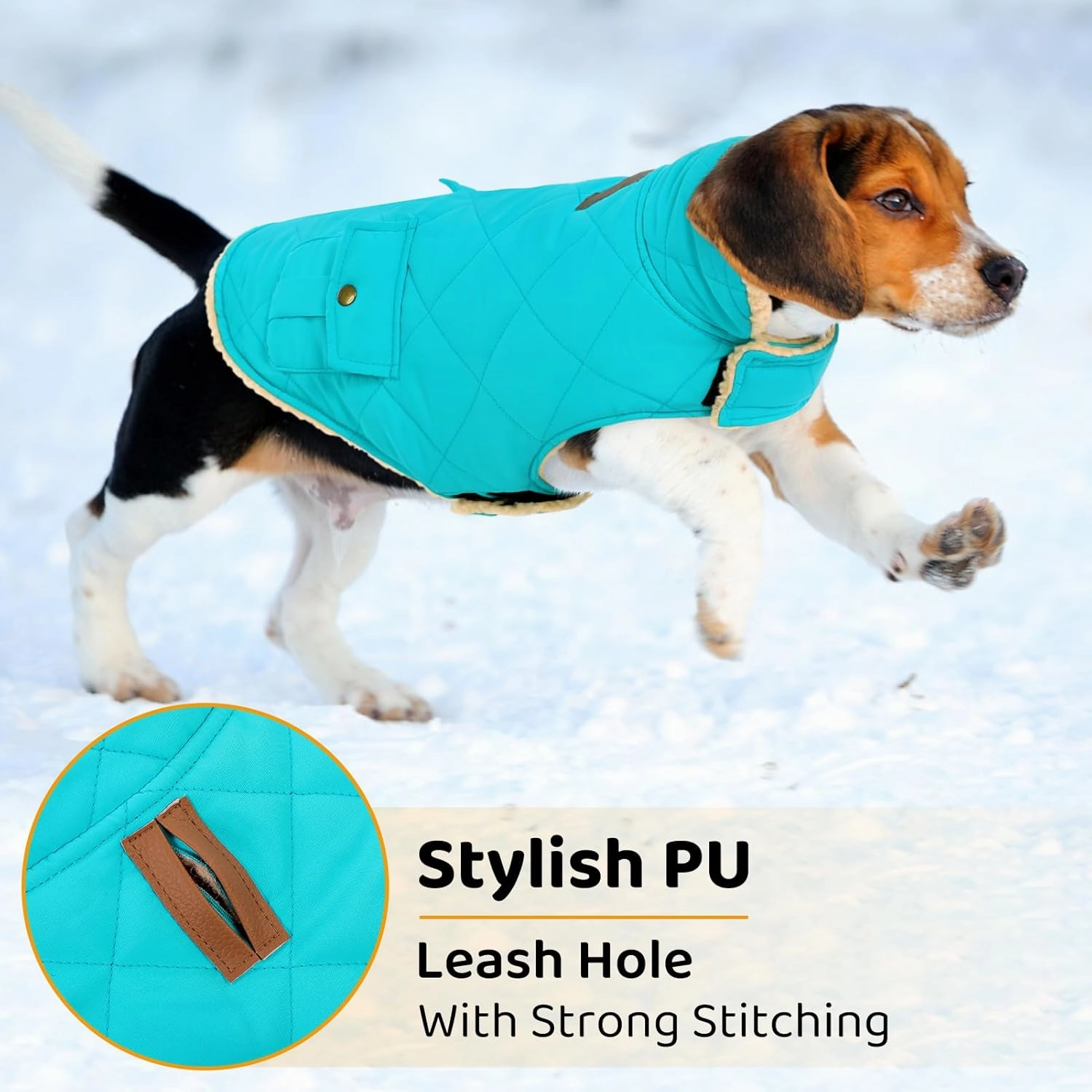 Queenmore Warm Puffer Dog Coat, Quilting Winter Jacket Ultra Thick Plush Fleece Lining Pet Clothes for Dogs with Storage Pockets (Light Blue, X-Small)
