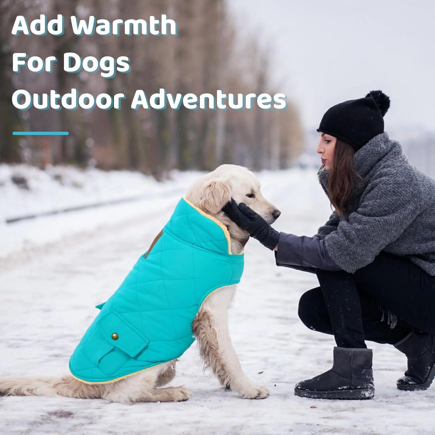 Queenmore Warm Puffer Dog Coat, Quilting Winter Jacket Ultra Thick Plush Fleece Lining Pet Clothes for Dogs with Storage Pockets (Light Blue, X-Small)