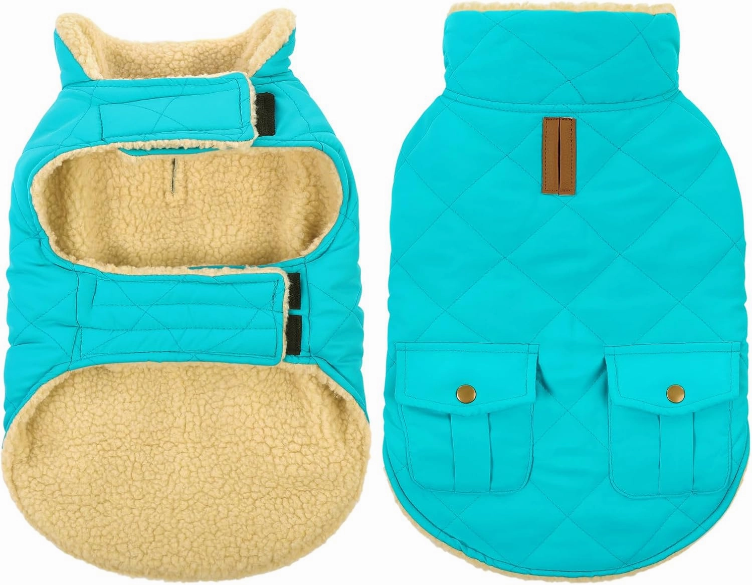 Queenmore Warm Puffer Dog Coat, Quilting Winter Jacket Ultra Thick Plush Fleece Lining Pet Clothes for Dogs with Storage Pockets (Light Blue, X-Small)