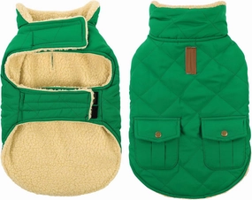 Queenmore Warm Puffer Dog Coat Vest, Quilted Winter Jacket with Plush Fleece Lining, Storage Pockets (Forest Green, Small)