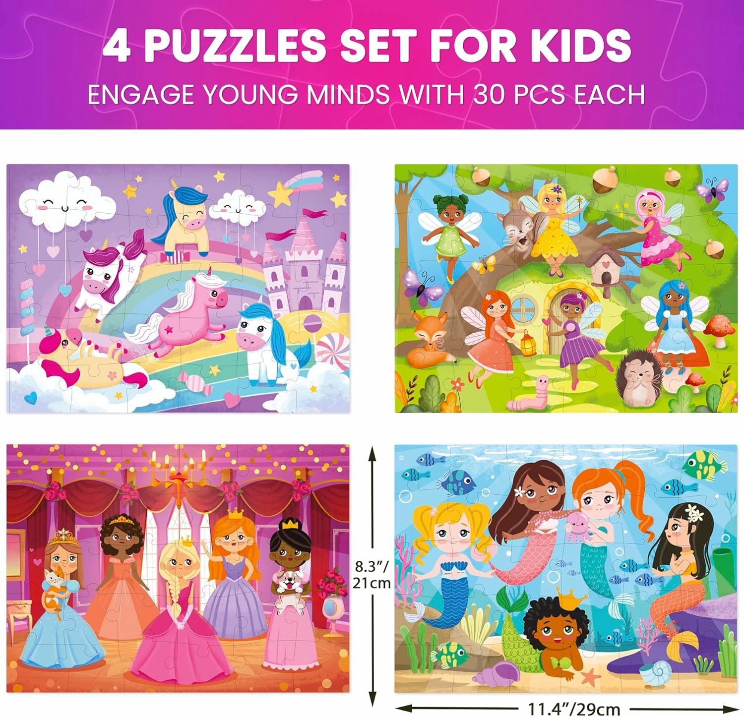QUOKKA Puzzles for Toddlers 3-5 - 4 x 30 Pieces Puzzles for Kids Ages 2-4 - Meadow Girls Learning Jigsaw Puzzles for Kids 4-6 Years Old - Educational Toys for Boy and Girl