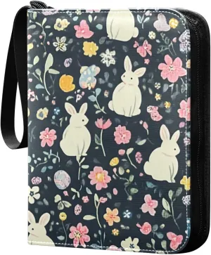 Rabbits and Colorful Flowers Card Collection Binder Trading Card Albums Sports Card Binder Fits 400 Cards With 50 Removable Sleeves