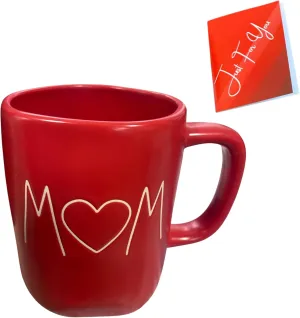 Rae Dunn Ceramic MOM Red Ceramic Mug bundled with Artistix Christmas Shoppe Gift Tag