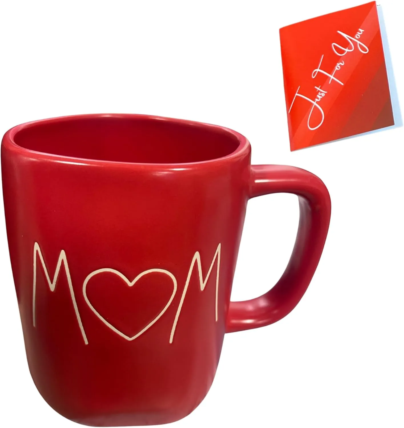 Rae Dunn Ceramic MOM Red Ceramic Mug bundled with Artistix Christmas Shoppe Gift Tag