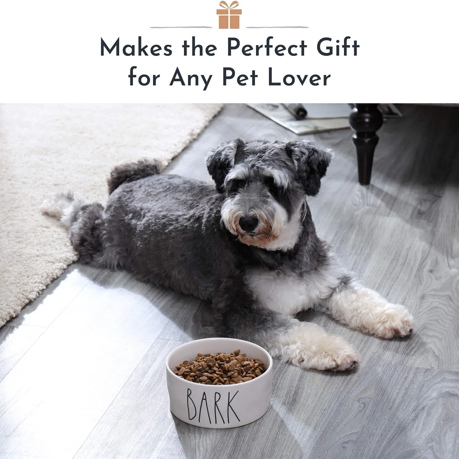 RAE Dunn Cute Ceramic Dog Bowl, Pet Dish for Dogs and Cats, Heavy Pet Bowl, Bark (6 Inches)
