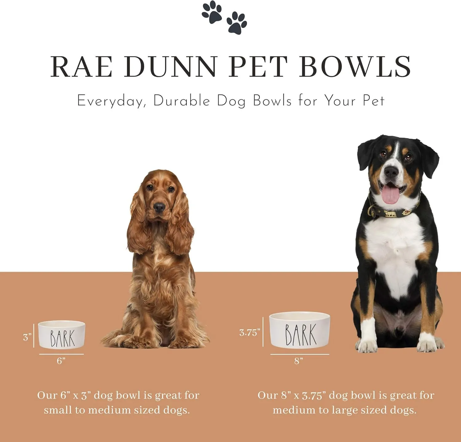 RAE Dunn Cute Ceramic Dog Bowl, Pet Dish for Dogs and Cats, Heavy Pet Bowl, Bark (6 Inches)