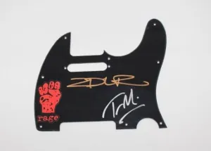 Rage Against the Machine RATM Guerrilla Radio' Zach De La Rocha Tom Morello Signed Autographed Ebony Fender Telecaster Guitar Pickguard Loa
