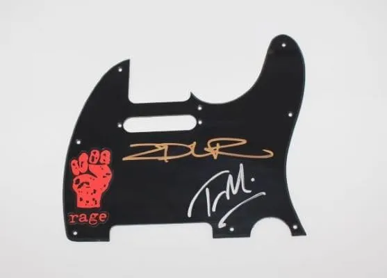 Rage Against the Machine RATM Guerrilla Radio' Zach De La Rocha Tom Morello Signed Autographed Ebony Fender Telecaster Guitar Pickguard Loa