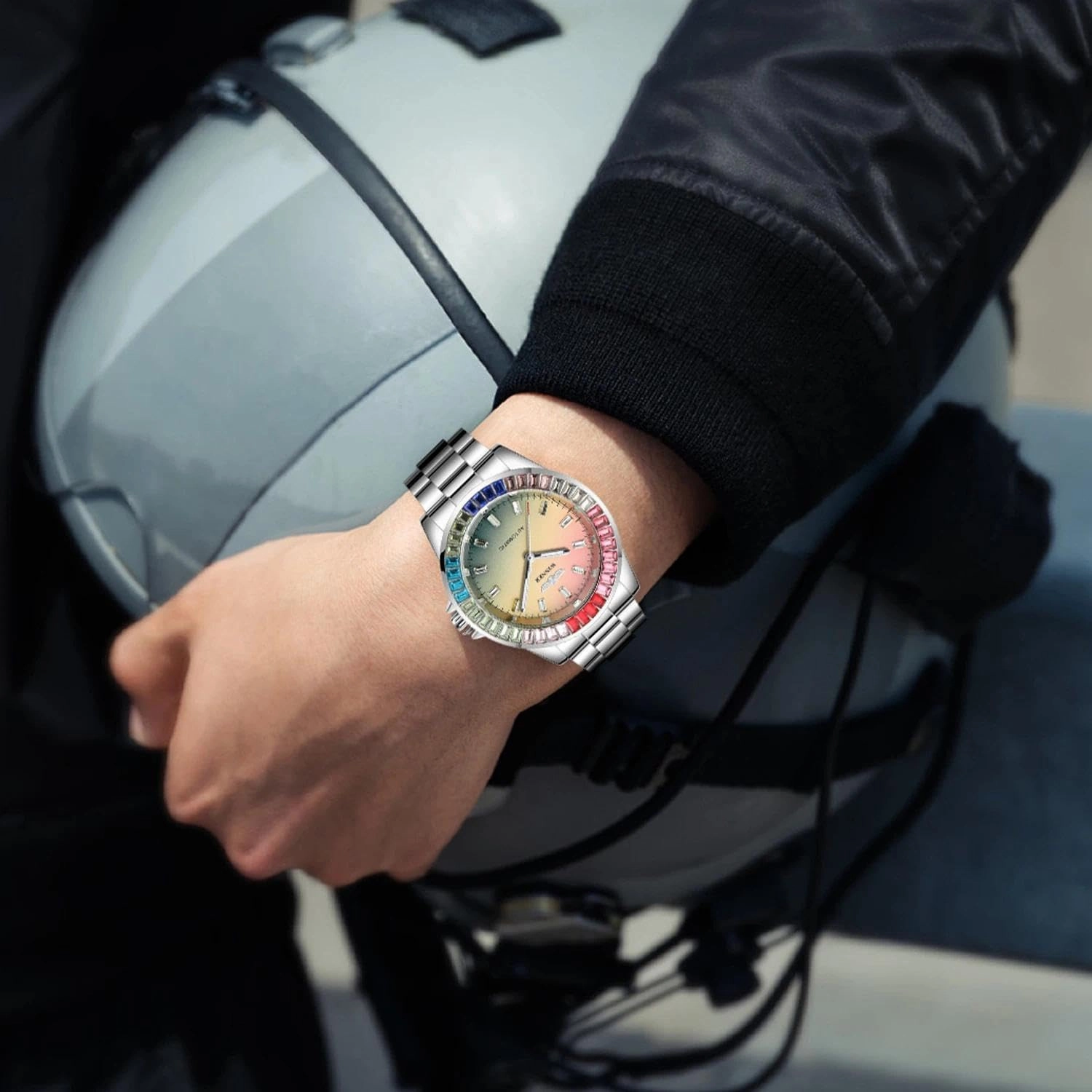 Rainbow Visual Color Diamonds Mechanical Watches for Men Automatic Watch Mechanical Wristwatches