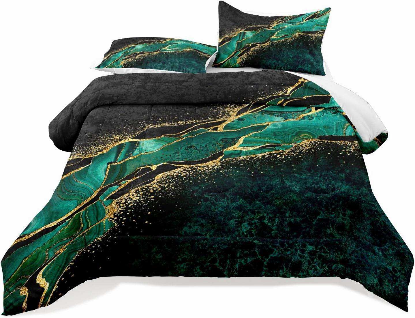 Raphus Cucullatus Marble Bedding Set - Teal & Green Comforter Set, Twin Size