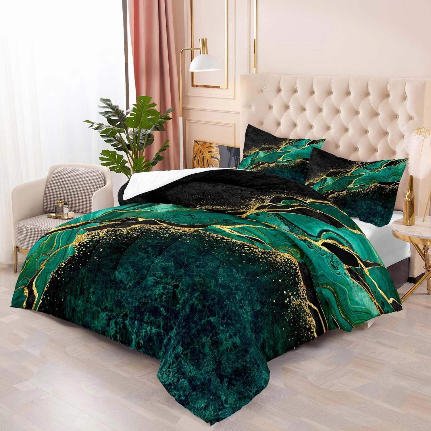 Raphus Cucullatus Marble Bedding Set - Teal & Green Comforter Set, Twin Size
