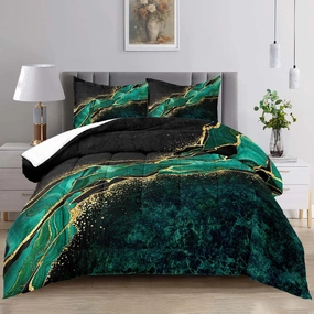 Raphus Cucullatus Marble Bedding Set - Teal & Green Comforter Set, Twin Size