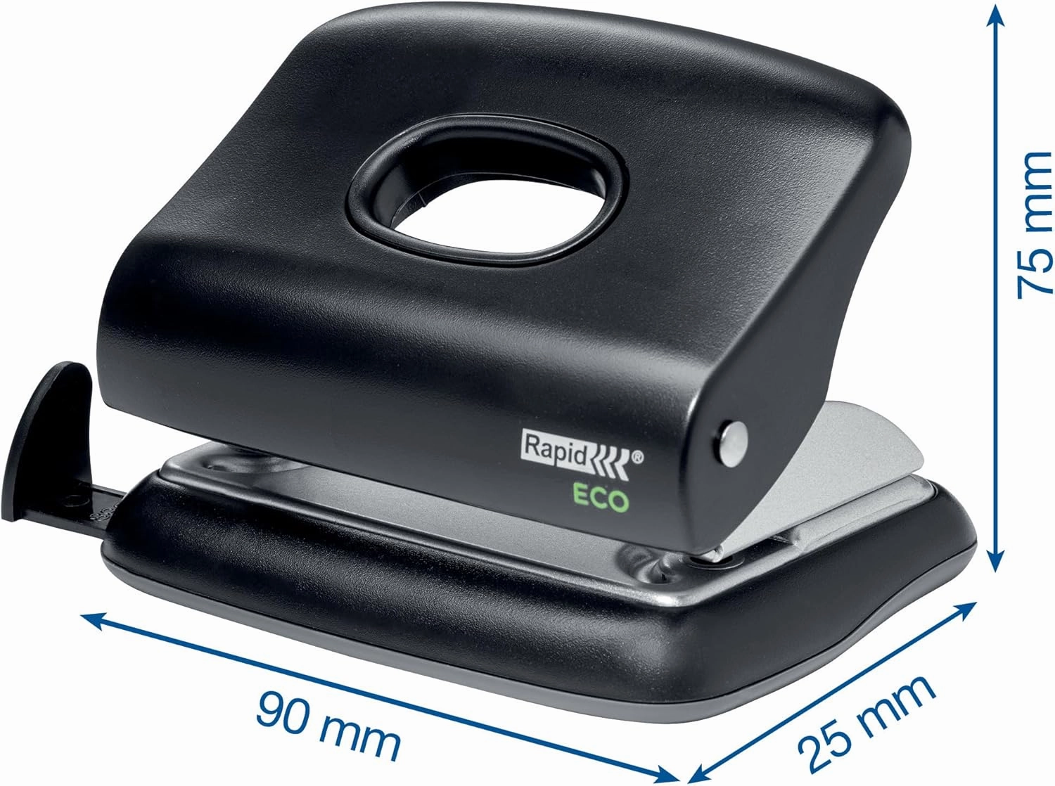 Rapid ECO Office Hole Punch, 2 Hole Punch, Heavy Duty & Compact Hole Puncher Made Using Recycled Plastic, for Home, Office Or School Use, Eco Conscious Stationery Range, Black, 24845300