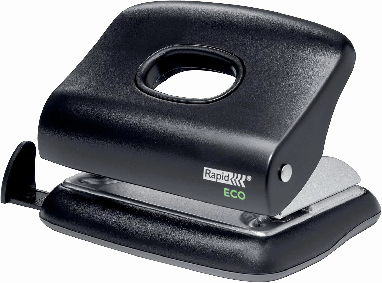 Rapid ECO Office Hole Punch, 2 Hole Punch, Heavy Duty & Compact Hole Puncher Made Using Recycled Plastic, for Home, Office Or School Use, Eco Conscious Stationery Range, Black, 24845300