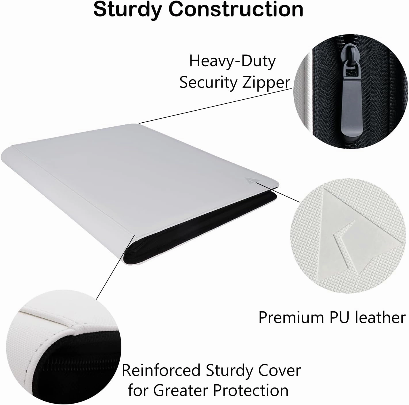 Rayvol 16-Pocket Toploader Binder, Holds 512 Toploaders 16 Pocket Top Loader Card Storage Case, 500   Ringless Double-Sided Pockets for Cards in 3 x 4'' Toploaders -White