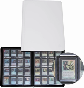 Rayvol 16-Pocket Toploader Binder, Holds 512 Toploaders 16 Pocket Top Loader Card Storage Case, 500   Ringless Double-Sided Pockets for Cards in 3 x 4'' Toploaders -White