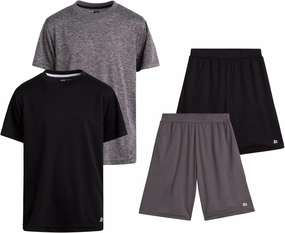 RBX Active Boys Short Sets - 4 Piece Dry Fit Performance Crewneck Short Sleeve T-Shirt and Shorts Boys Athletic Sets (8-20)