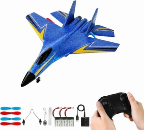 RC Airplane,Remote Control Airplanes for Kids 12 Years and up, 2 Channels Foam RC Plane Wireless Toy with 3 Batteries Easy to Fly for Adults Kids Beginners Boys(Blue)