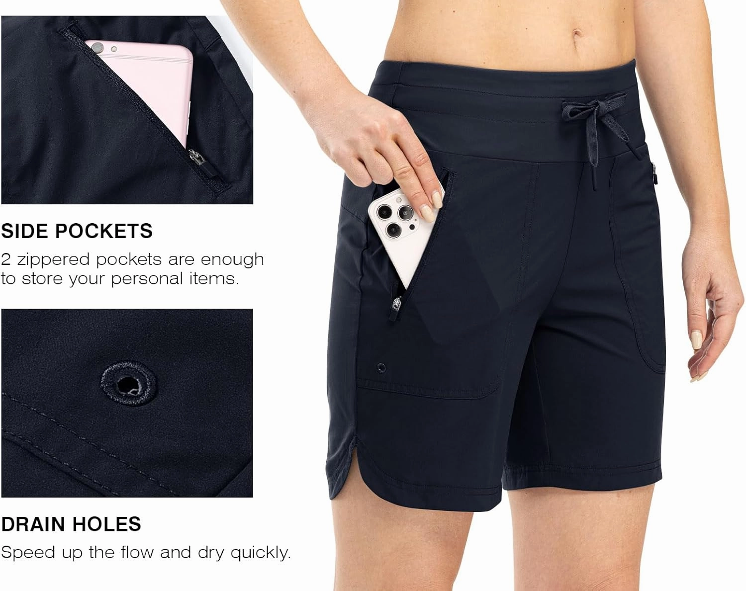 Rdruko Women's Swim Board Shorts with Liner 7" High Waisted UPF 50  Beach Trunks Shorts