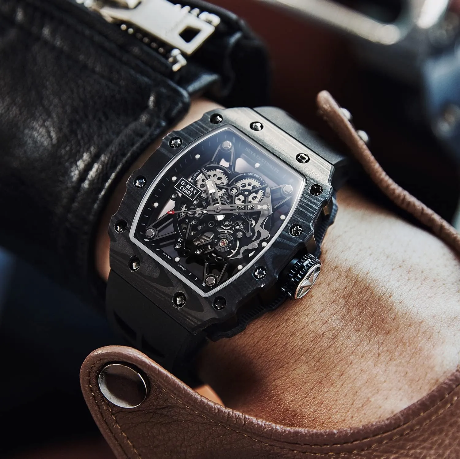 Redhai Automatic Mechanical Watch Skeleton Stainless 50M Waterproof Anti Shock Casual Diver Men Wrist Watch Sterling Watches Chronograph Analog Business Casual Fashion Adjustable Silicone Band