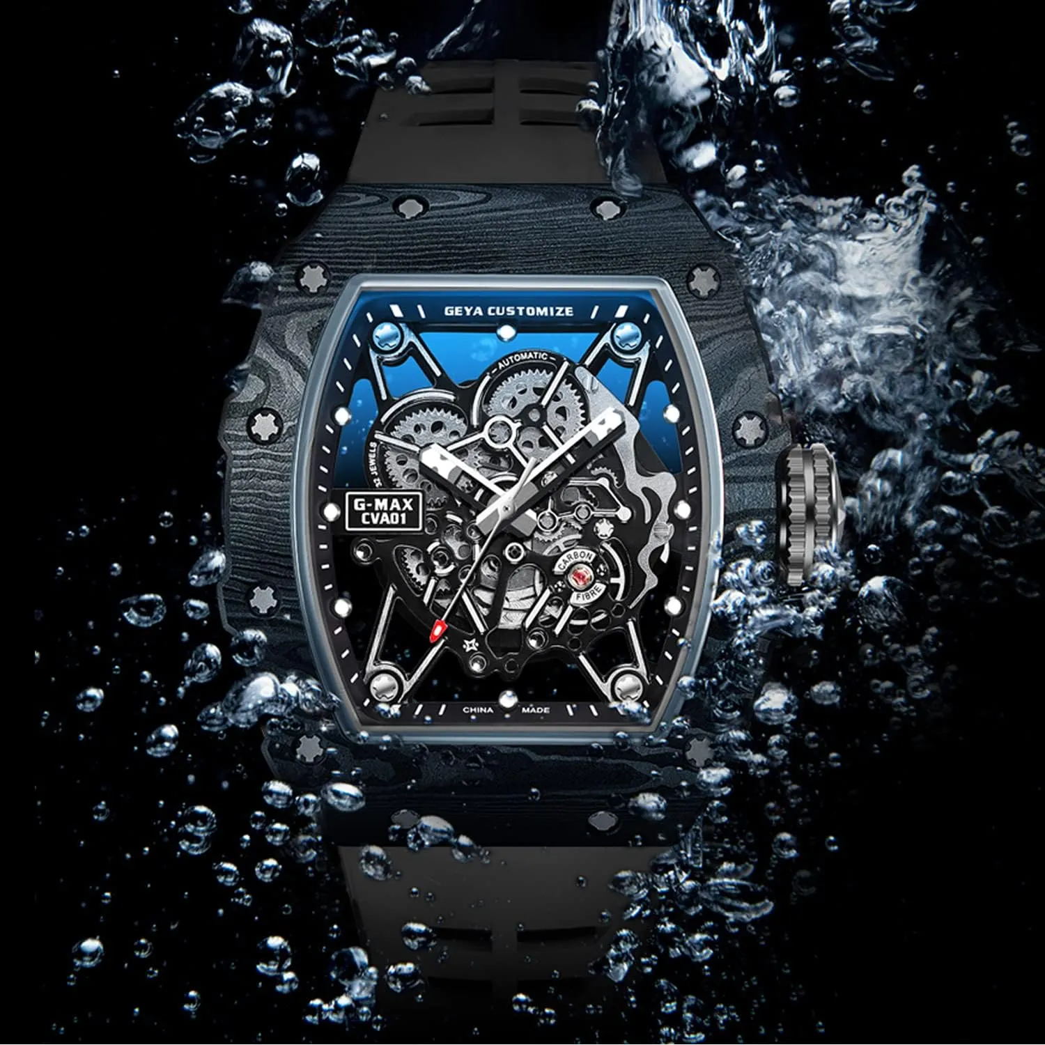 Redhai Automatic Mechanical Watch Skeleton Stainless 50M Waterproof Anti Shock Casual Diver Men Wrist Watch Sterling Watches Chronograph Analog Business Casual Fashion Adjustable Silicone Band