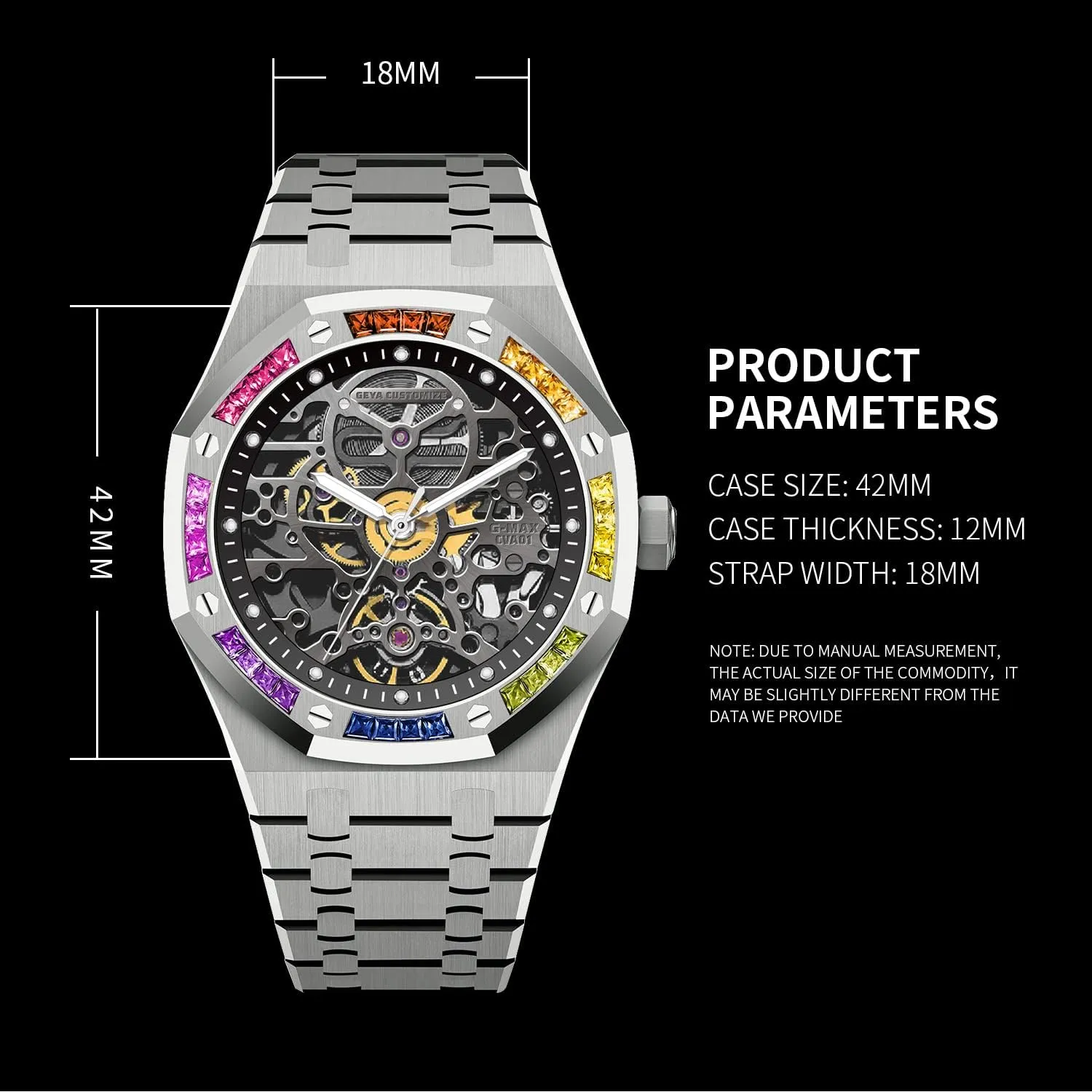 Redhai Automatic Mechanical Watch Skeleton Stainless 50M Waterproof Anti Shock Casual Diver Men Wrist Watch Sterling Watches Chronograph Analog Business Casual Fashion Adjustable Silicone Band