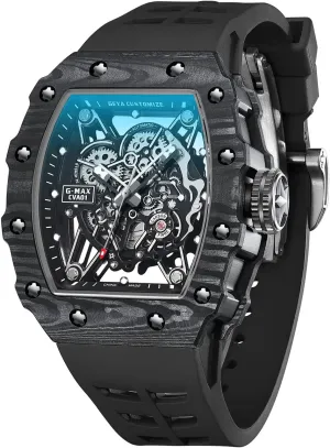 Redhai Automatic Mechanical Watch Skeleton Stainless 50M Waterproof Anti Shock Casual Diver Men Wrist Watch Sterling Watches Chronograph Analog Business Casual Fashion Adjustable Silicone Band