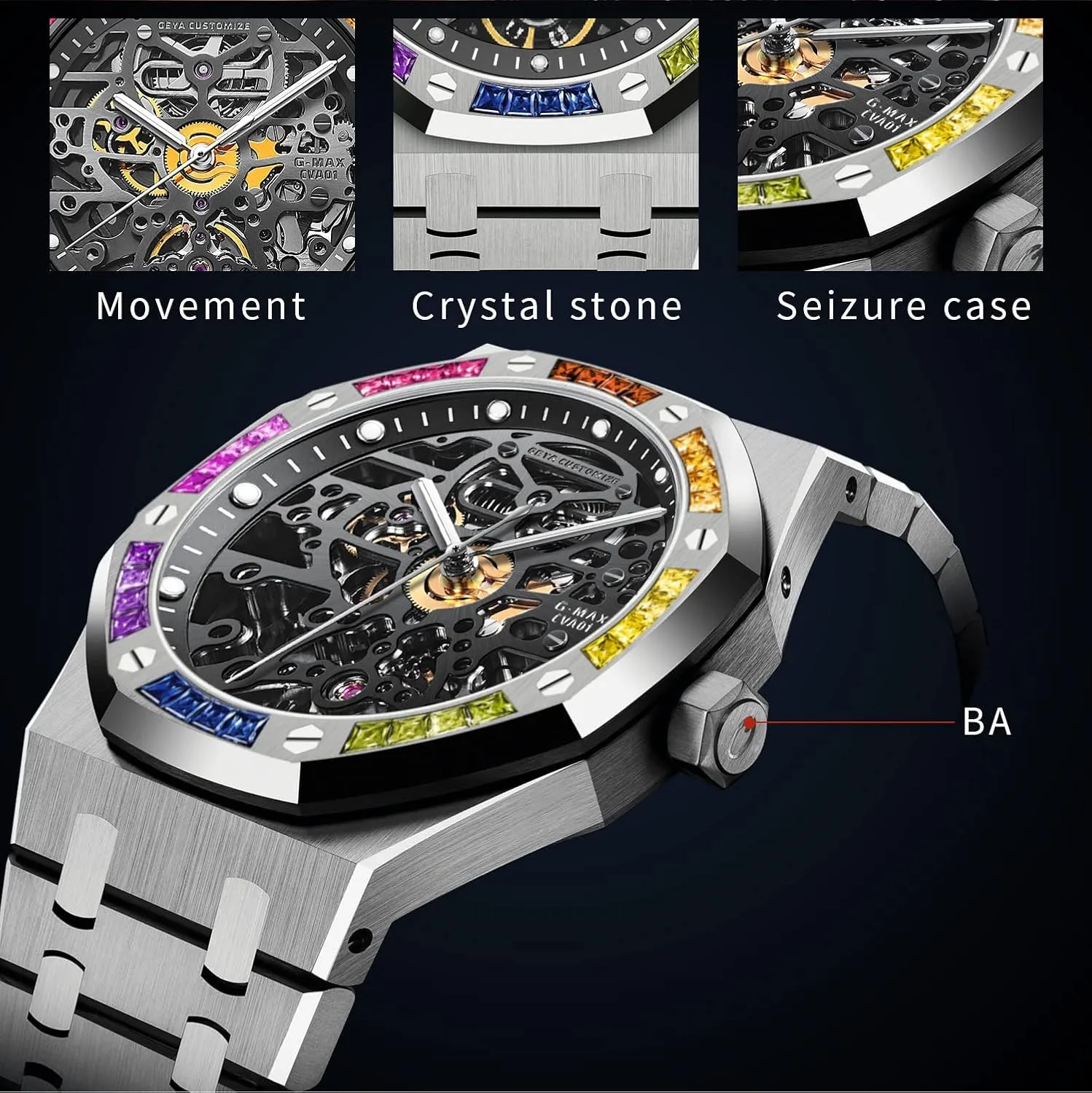 Redhai Automatic Mechanical Watch Skeleton Stainless 50M Waterproof Anti Shock Casual Diver Men Wrist Watch Sterling Watches Chronograph Analog Business Casual Fashion Adjustable Silicone Band