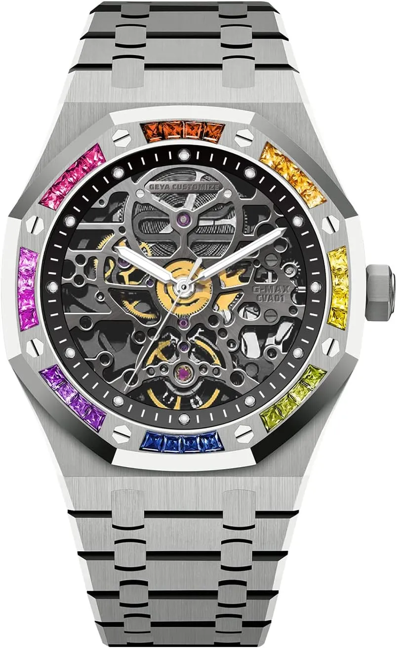 Redhai Automatic Mechanical Watch Skeleton Stainless 50M Waterproof Anti Shock Casual Diver Men Wrist Watch Sterling Watches Chronograph Analog Business Casual Fashion Adjustable Silicone Band