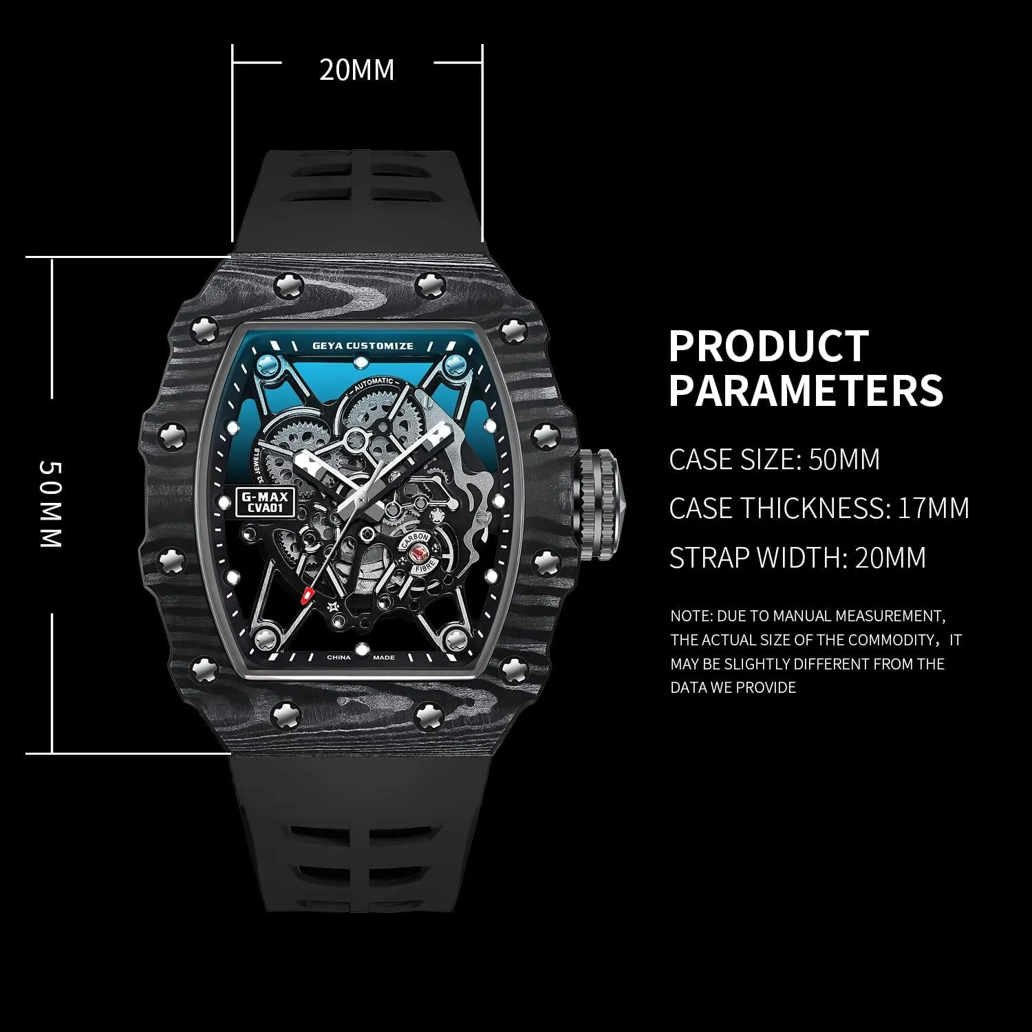 Redhai Automatic Mechanical Watch Skeleton Stainless 50M Waterproof Anti Shock Casual Diver Men Wrist Watch Sterling Watches Chronograph Analog Business Casual Fashion Adjustable Silicone Band