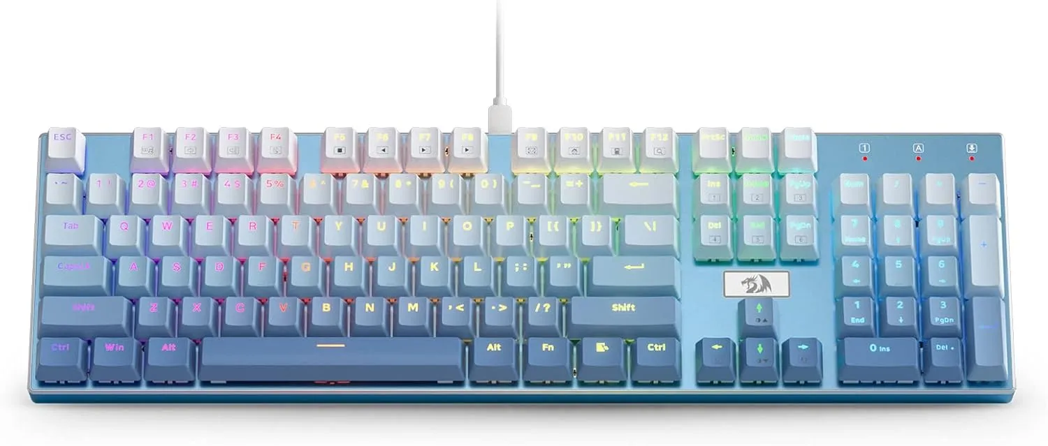 Redragon K556 SE RGB LED Backlit Wired Mechanical Gaming Keyboard, Aluminum Base, 104 Keys Upgraded Socket, 3.5mm Sound Absorbing Foams, Hot-Swap Linear Quiet Red Switch, Gradient Blue